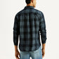 Men's Checkered Blue Slim Fit Corduroy Shirt - Back View