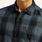 Men's Checkered Blue Slim Fit Corduroy Shirt - Detail View