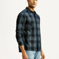 Men's Checkered Blue Slim Fit Corduroy Shirt - Side View
