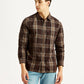 Men's Checkered Brown Slim Fit Corduroy Shirt - Front View