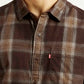 Men's Checkered Brown Slim Fit Corduroy Shirt - Detail View
