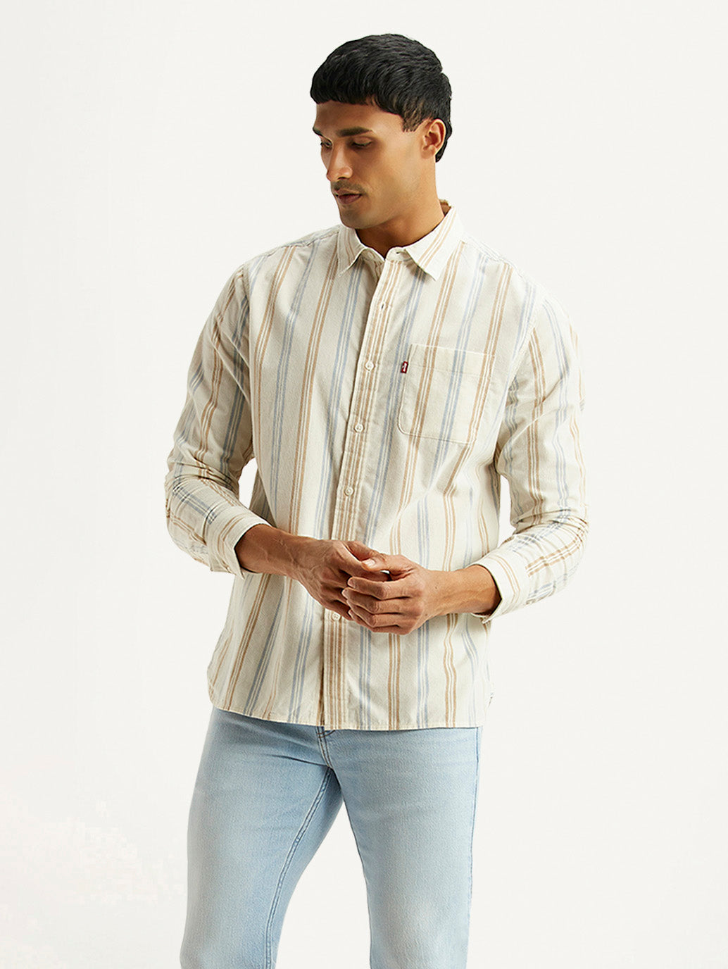 Men's Striped Multicolor Slim Fit Corduroy Shirt
