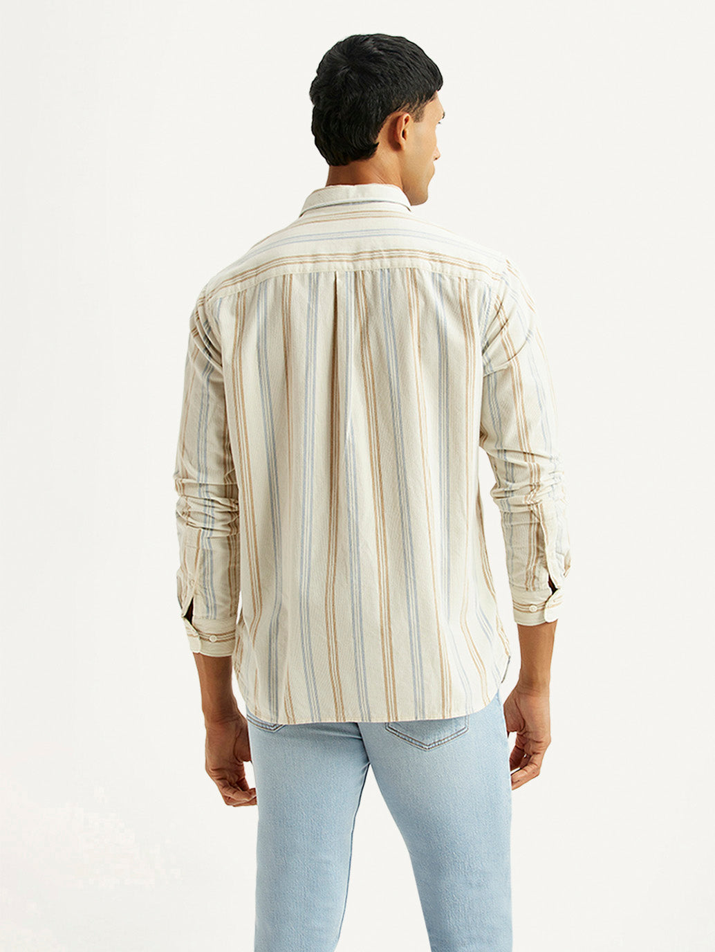 Men's Striped Multicolor Slim Fit Corduroy Shirt - Back View
