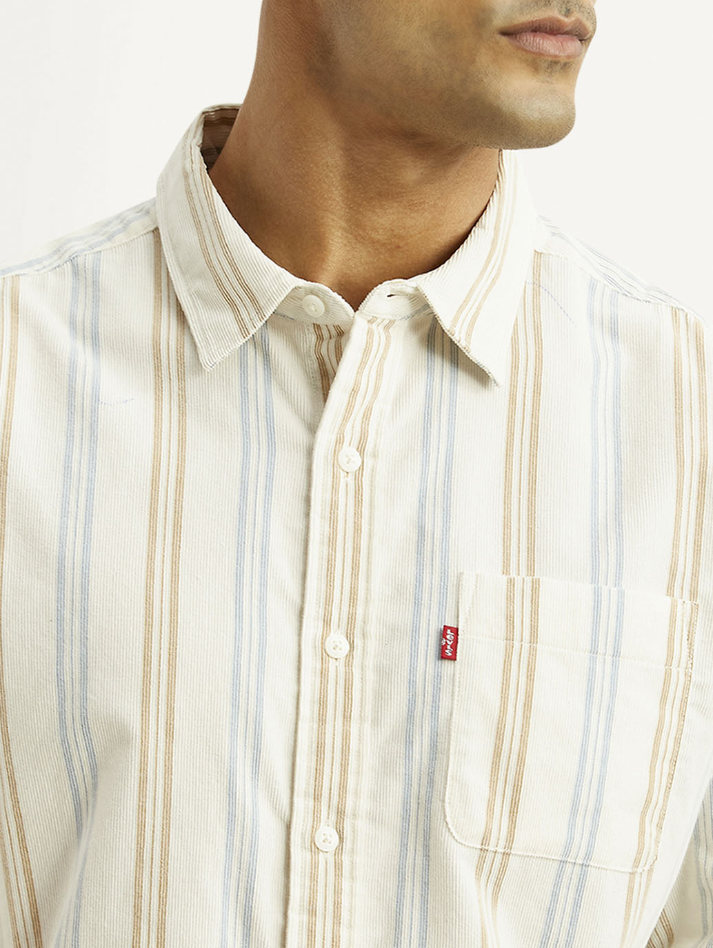 Men's Striped Multicolor Slim Fit Corduroy Shirt - Detail View