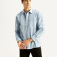 Men's Striped Light Blue Slim Fit Corduroy Shirt - Styleshot View