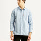 Men's Striped Light Blue Slim Fit Corduroy Shirt - Front View