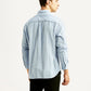 Men's Striped Light Blue Slim Fit Corduroy Shirt - Back View