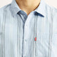 Men's Striped Light Blue Slim Fit Corduroy Shirt - Detail View