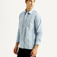 Men's Striped Light Blue Slim Fit Corduroy Shirt - Side View