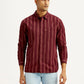 Men's Striped Maroon Slim Fit Corduroy Shirt - Front View
