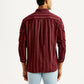Men's Striped Maroon Slim Fit Corduroy Shirt - Back View