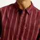 Men's Striped Maroon Slim Fit Corduroy Shirt - Detail View