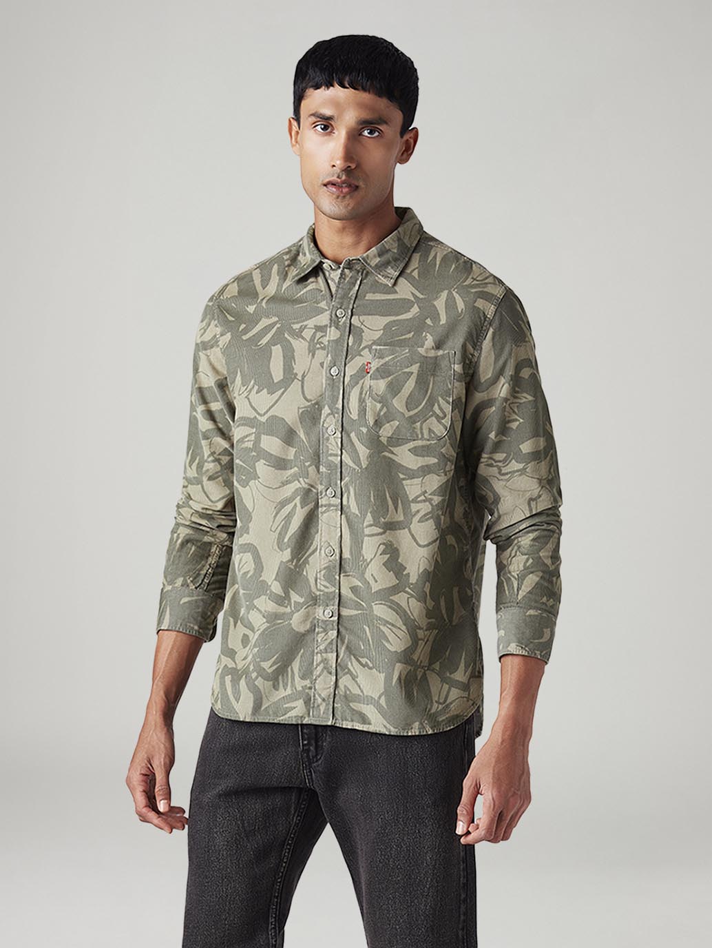 Men's Abstract Slim Fit Corduroy Shirt - Front View