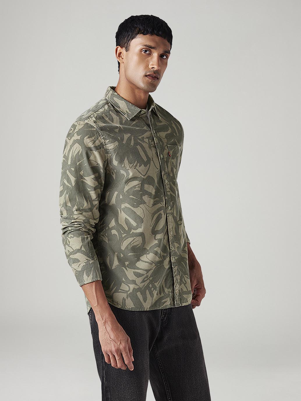 Men's Abstract Slim Fit Corduroy Shirt - Side View