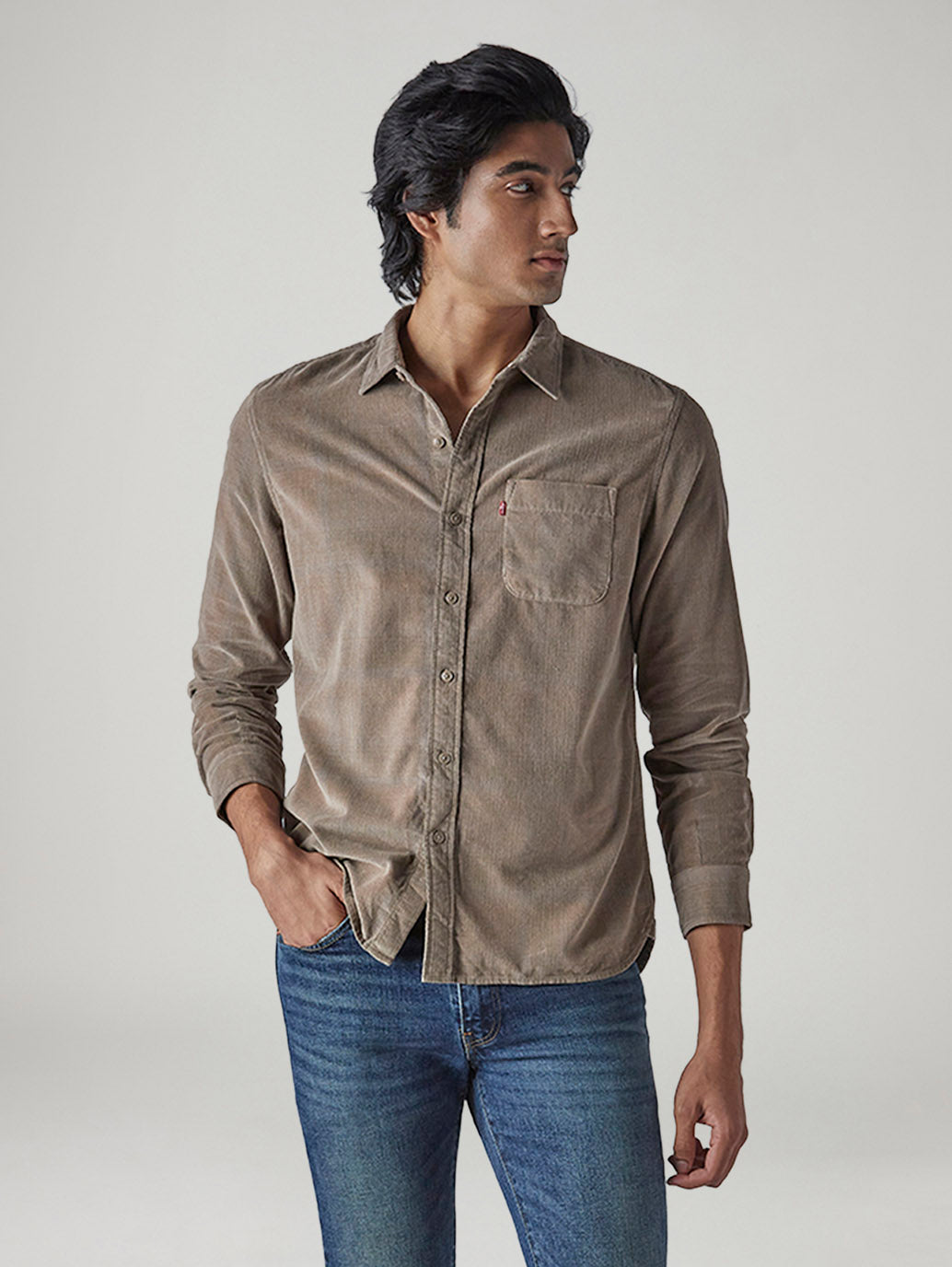 Men's Solid Slim Fit Corduroy Shirt