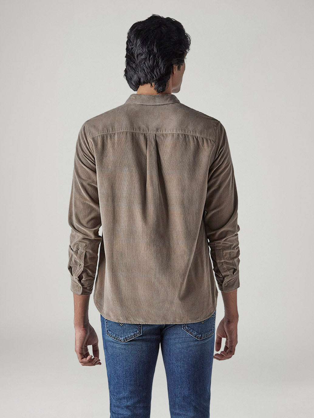Men's Solid Slim Fit Corduroy Shirt - Back View