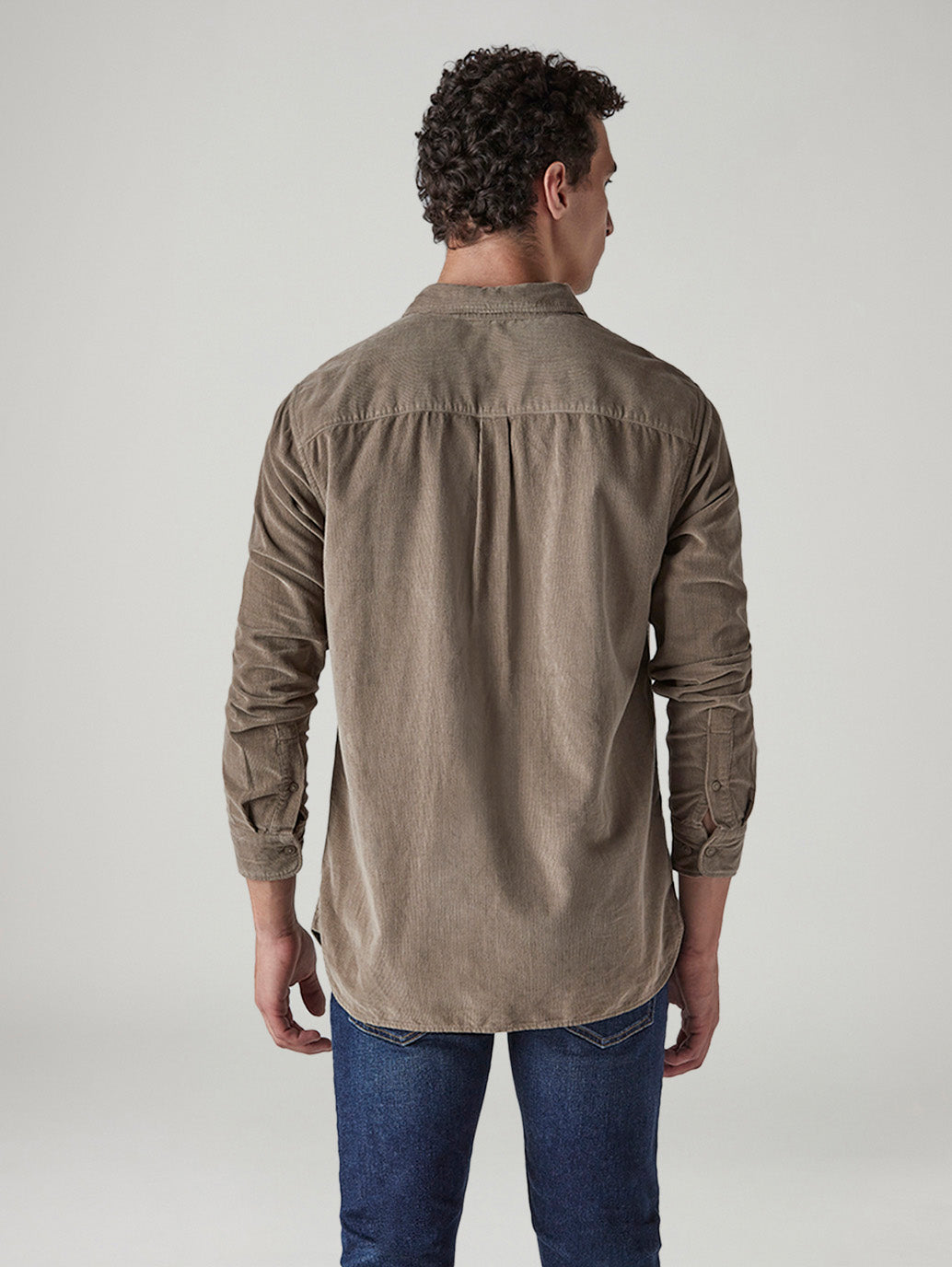 Men's Solid Slim Fit Corduroy Shirt - Back View