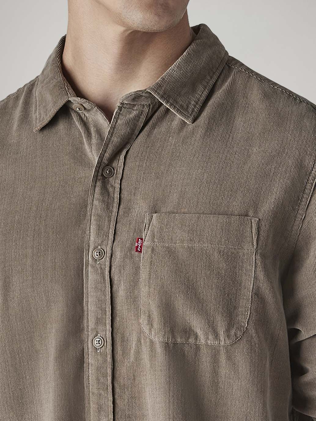 Men's Solid Slim Fit Corduroy Shirt - Detail View