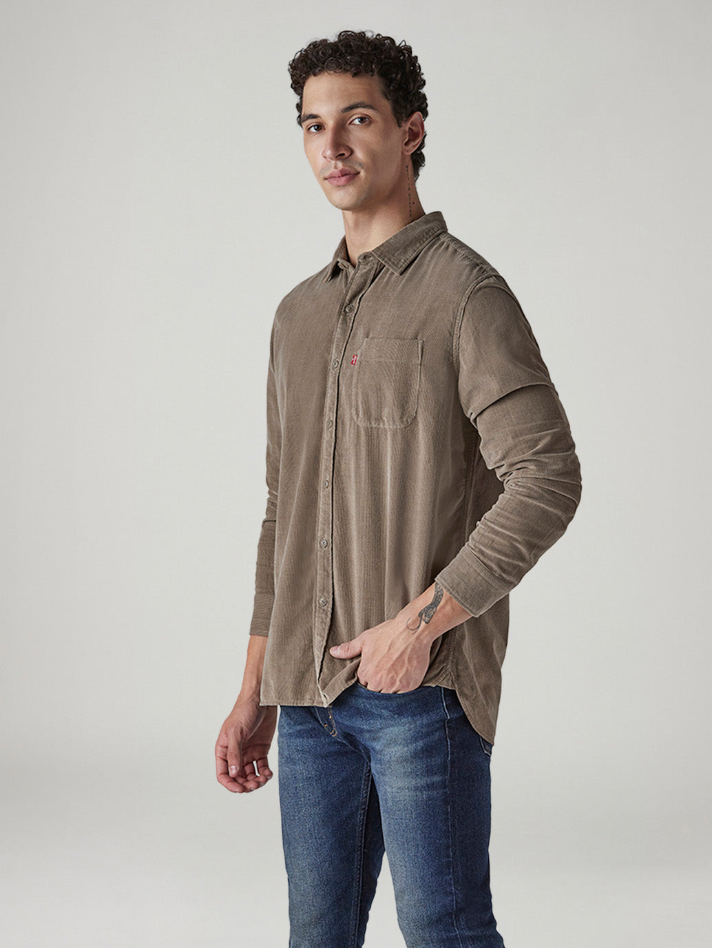Men's Solid Slim Fit Corduroy Shirt - Side View
