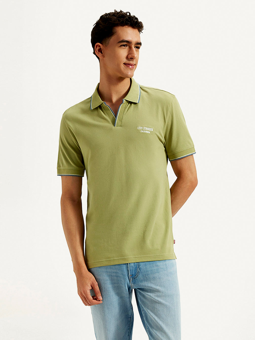Men's Solid Slim Fit Polo T-shirt - Front View