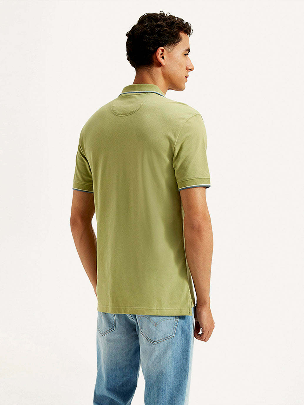 Men's Solid Slim Fit Polo T-shirt - Back View