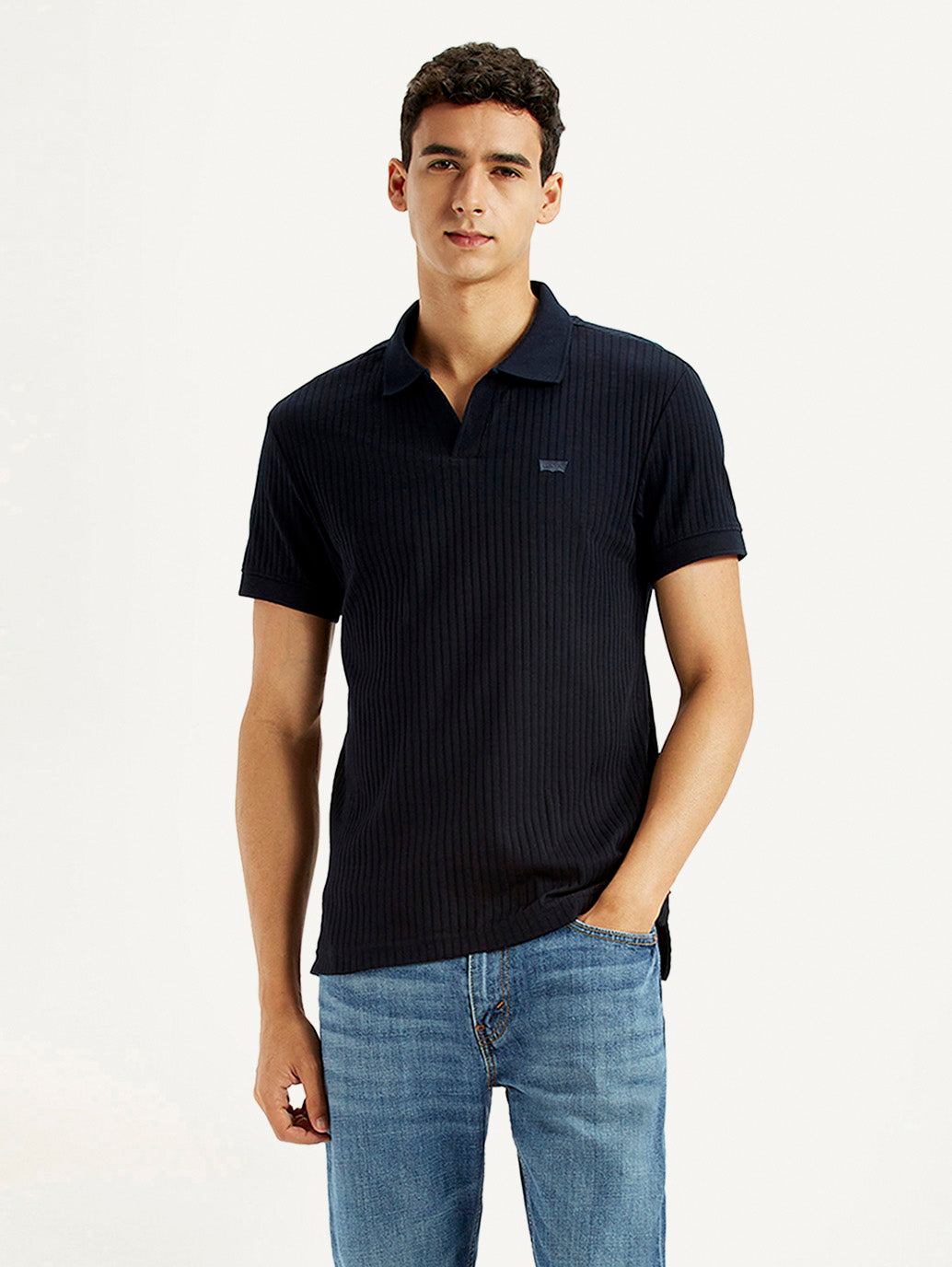 Men's Textured Black Slim Fit Polo T-shirt
