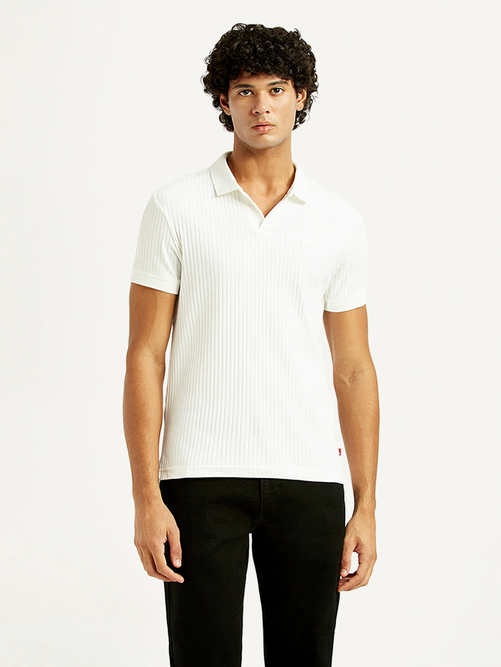 Men's Textured Slim Fit Polo T-Shirt - Front View