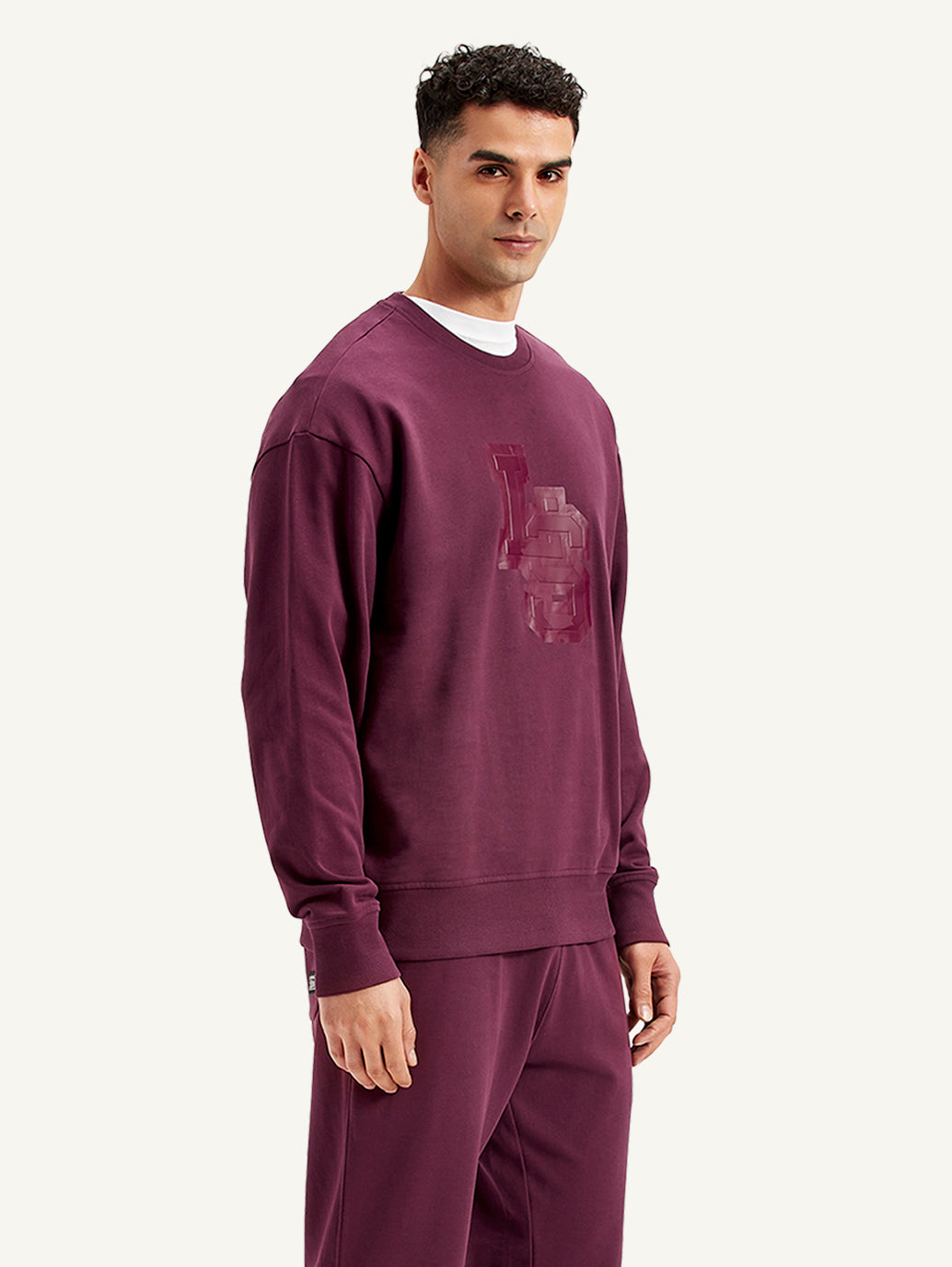 Men's Brand Logo Crew Neck Sweatshirt - Side View