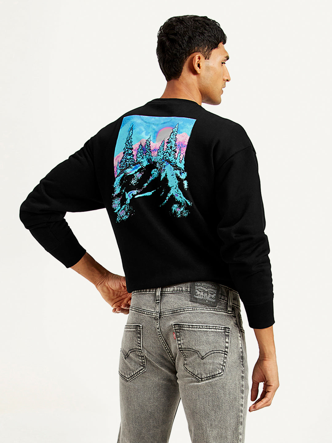 Men's Graphic Print Relaxed Fit Sweatshirt - Back View