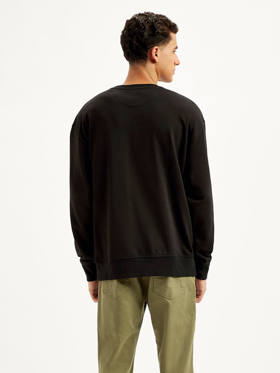 Men's Brand Logo Black Crew Neck Sweatshirt - Back View
