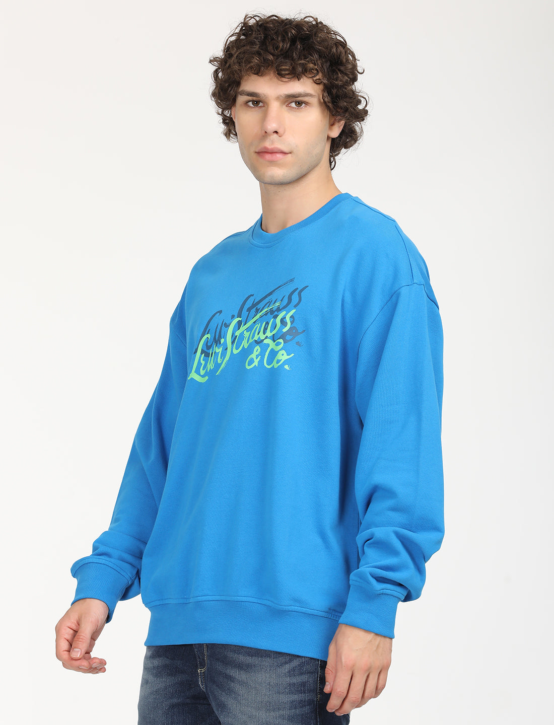 Men's Solid Dark Blue Crew Neck Sweatshirt - RightSide View