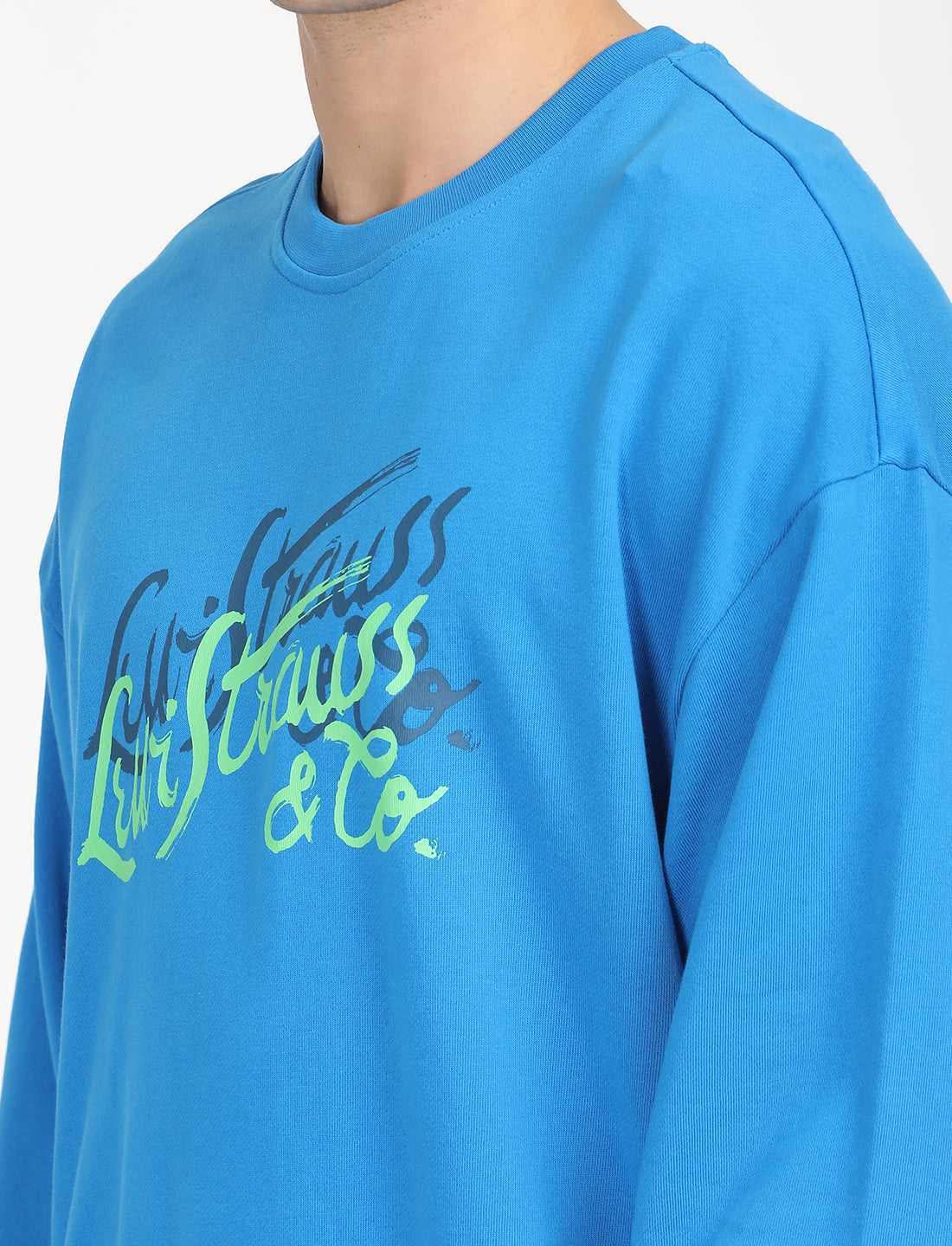 Men's Solid Dark Blue Crew Neck Sweatshirt - Detail View