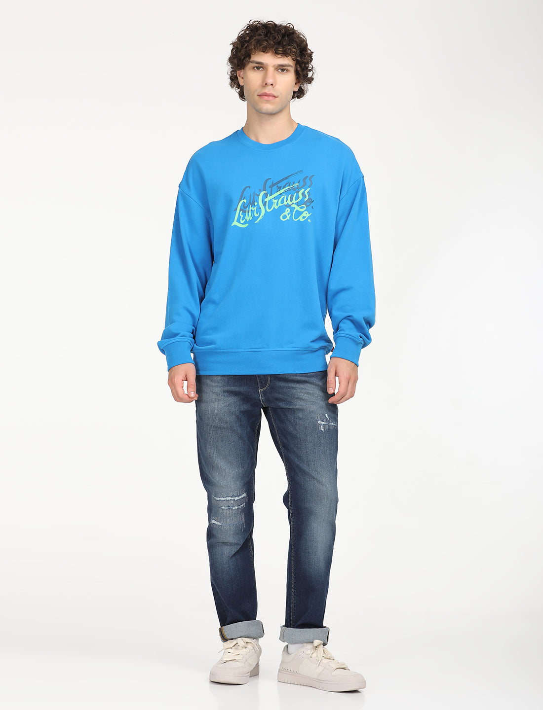 Men's Solid Dark Blue Crew Neck Sweatshirt - 6 View