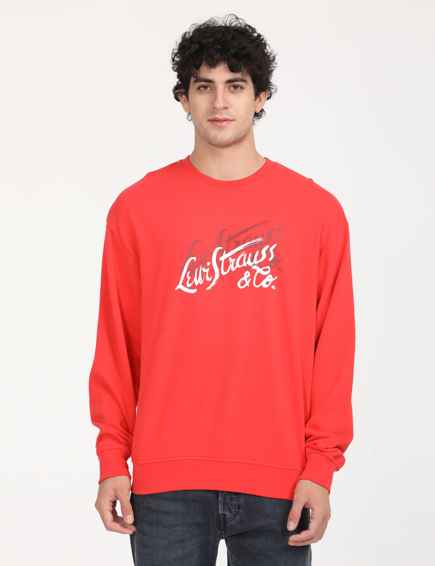 Men's Solid Red Crew Neck Sweatshirt - Front View