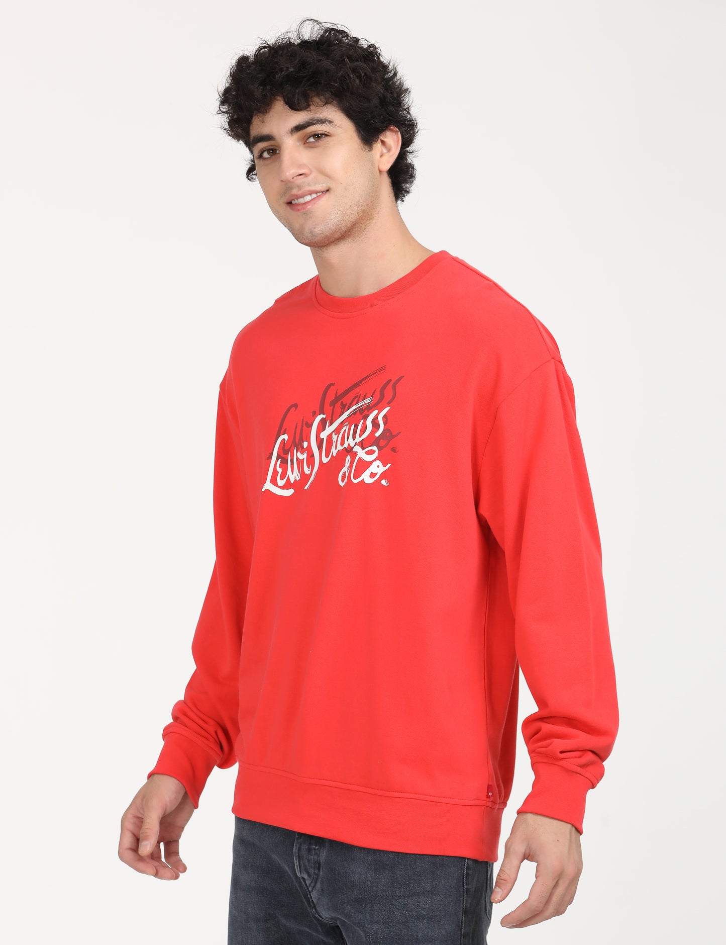 Men's Solid Red Crew Neck Sweatshirt - Side View