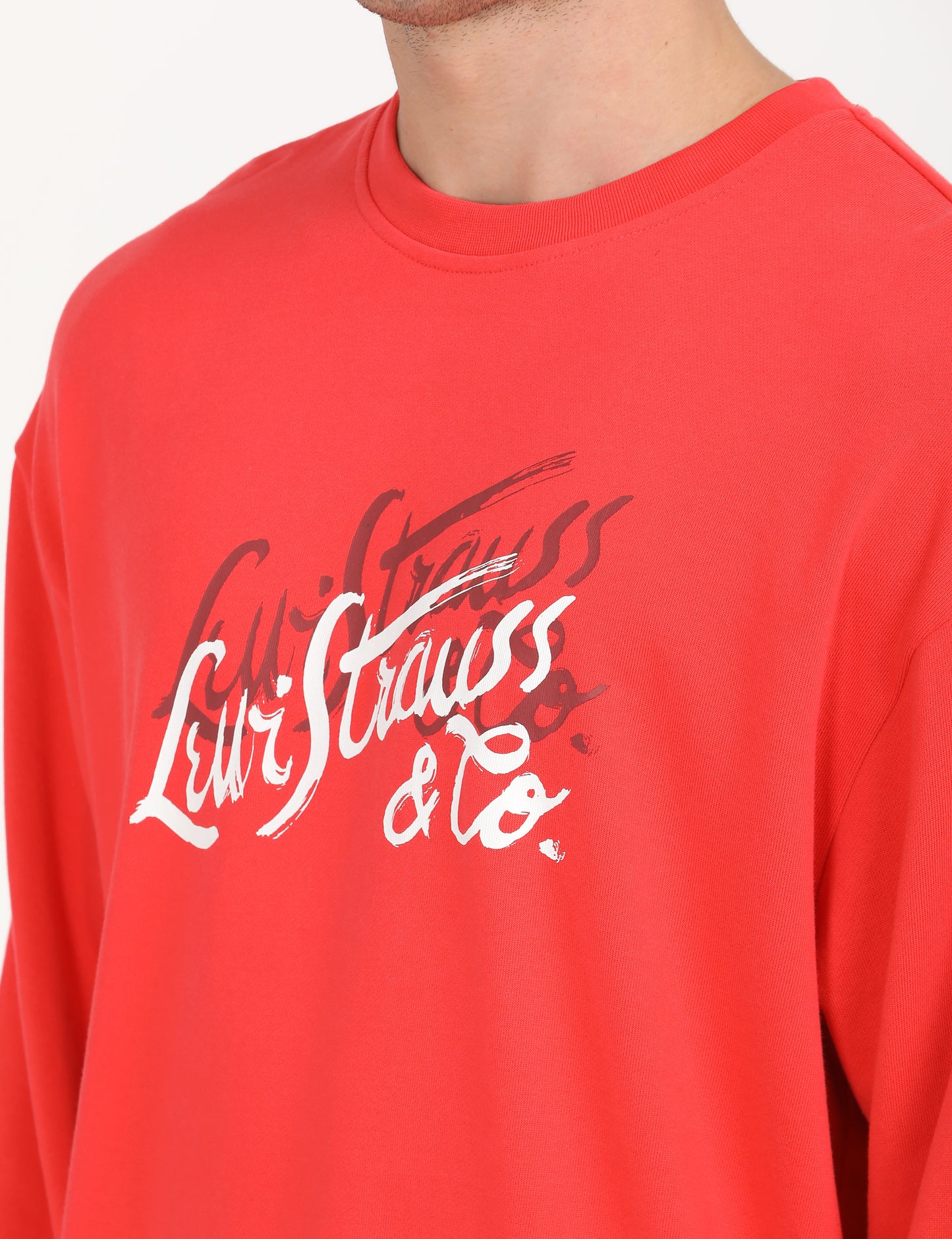 Men's Solid Red Crew Neck Sweatshirt - deatil View