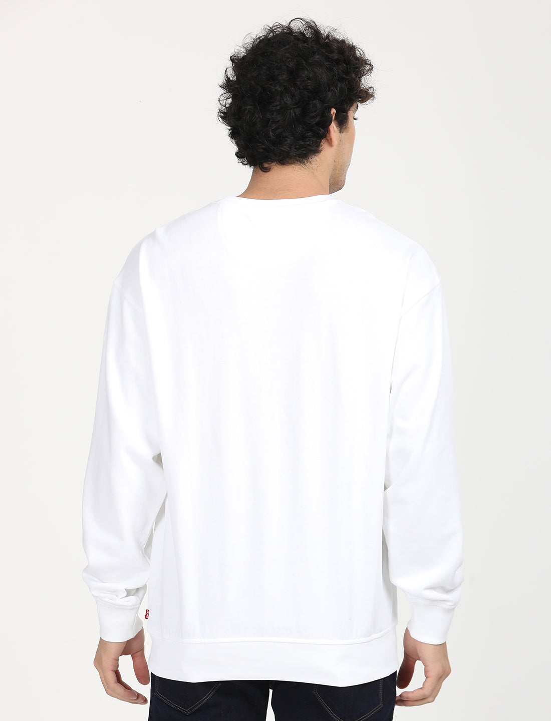 Men's Solid White Crew Neck Sweatshirt - Back View