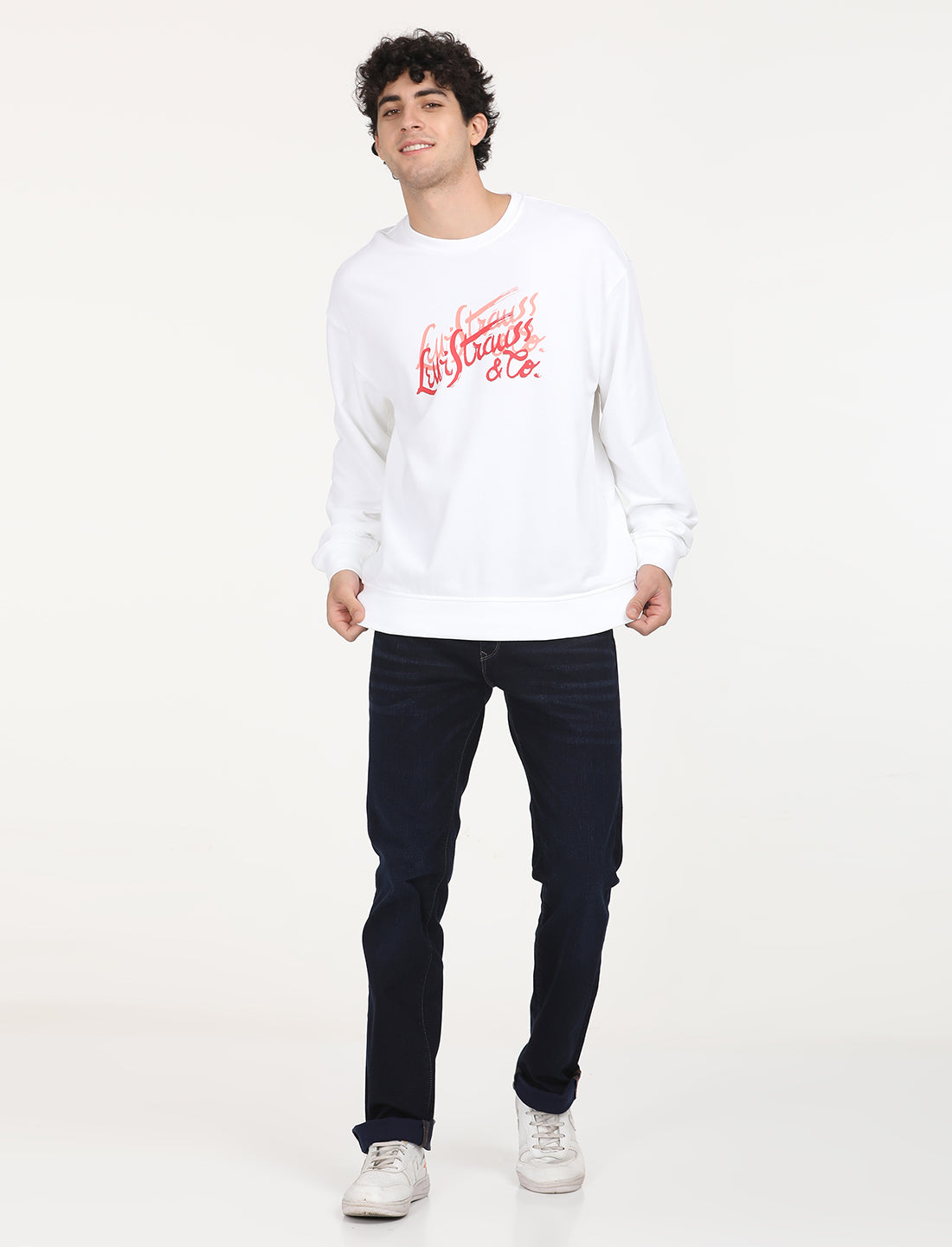 Men's Solid White Crew Neck Sweatshirt - 6 View