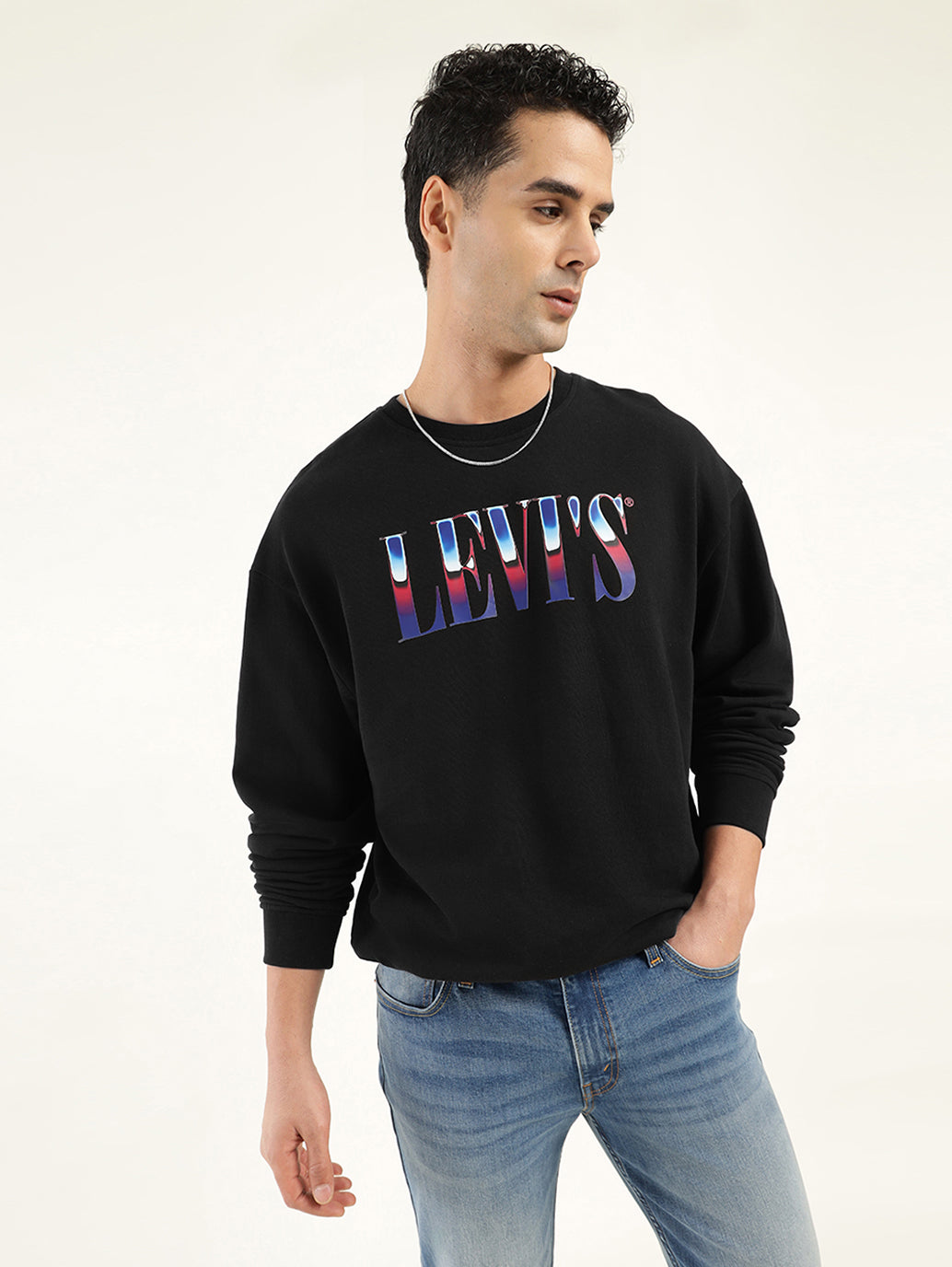 Men's Solid Black Crew Neck Sweatshirt