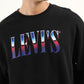 Men's Solid Black Crew Neck Sweatshirt - Detail View