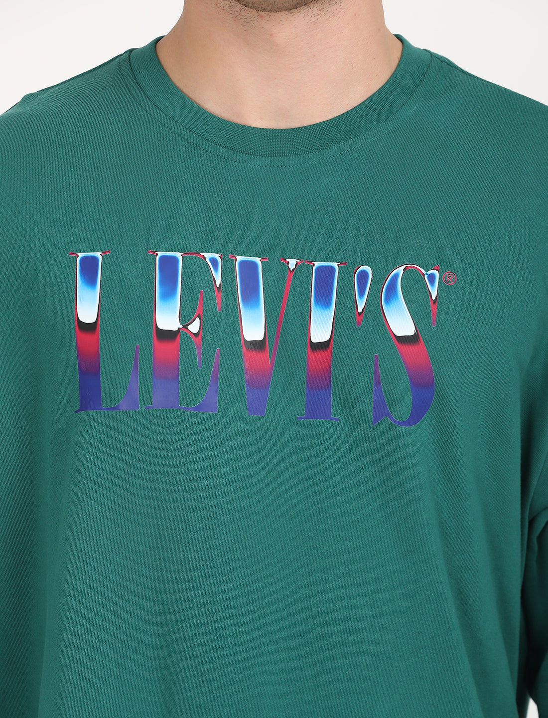 Men's Solid Green Crew Neck Sweatshirt - Deatil View