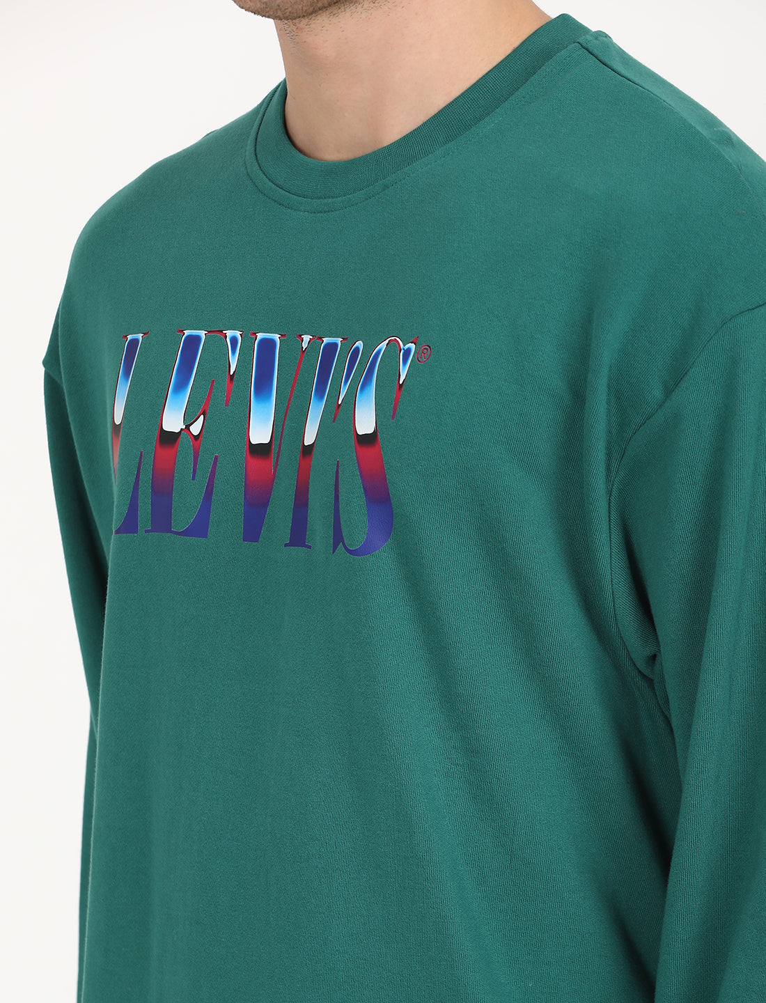 Men's Solid Green Crew Neck Sweatshirt - Deatil View