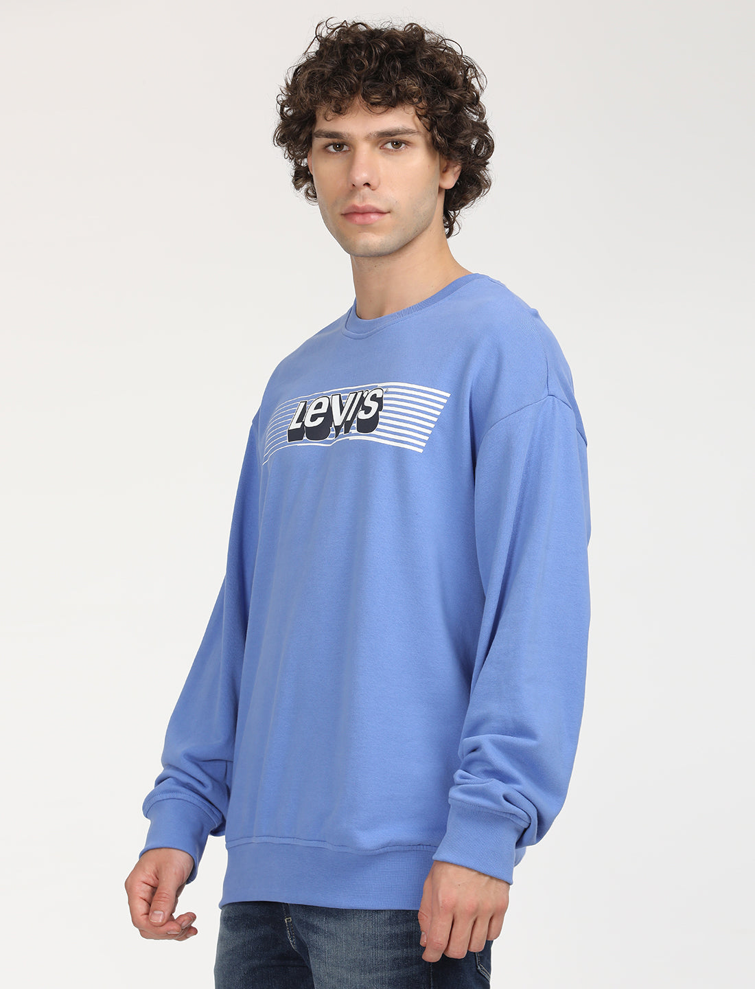 Men's Solid Blue Crew Neck Sweatshirt - RightSide View