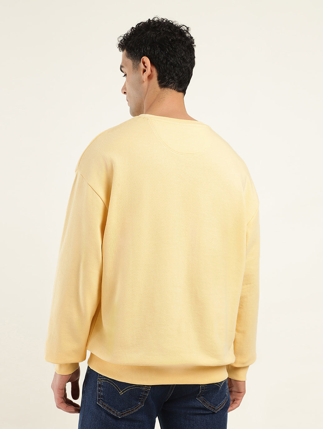 Men's Solid Yellow Crew Neck Sweatshirt - Back View