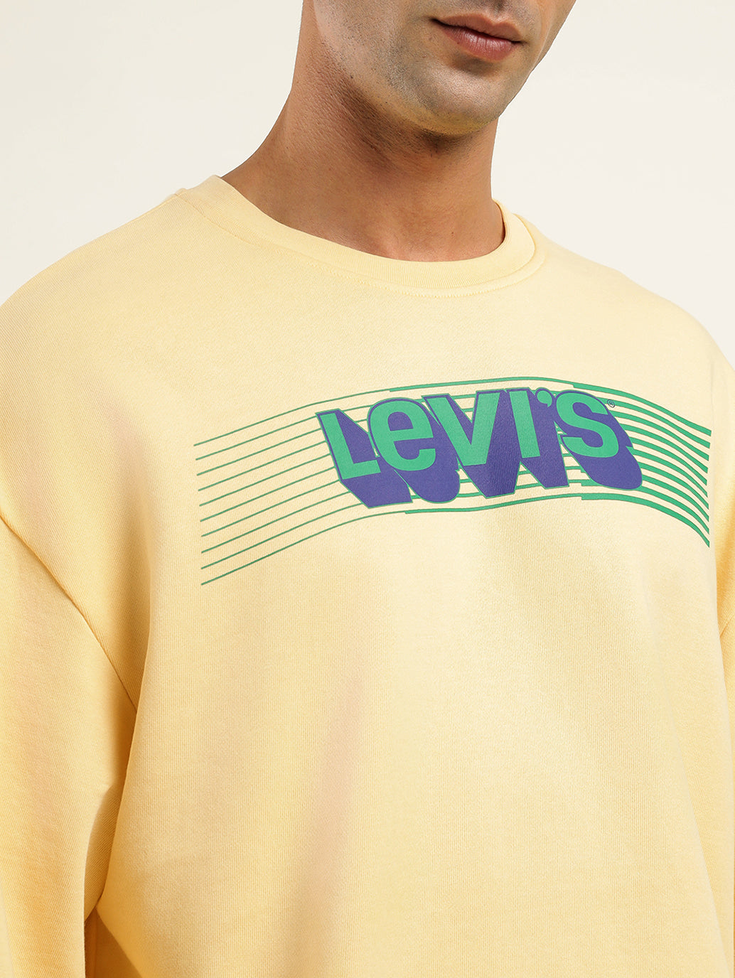 Men's Solid Yellow Crew Neck Sweatshirt - Detail View