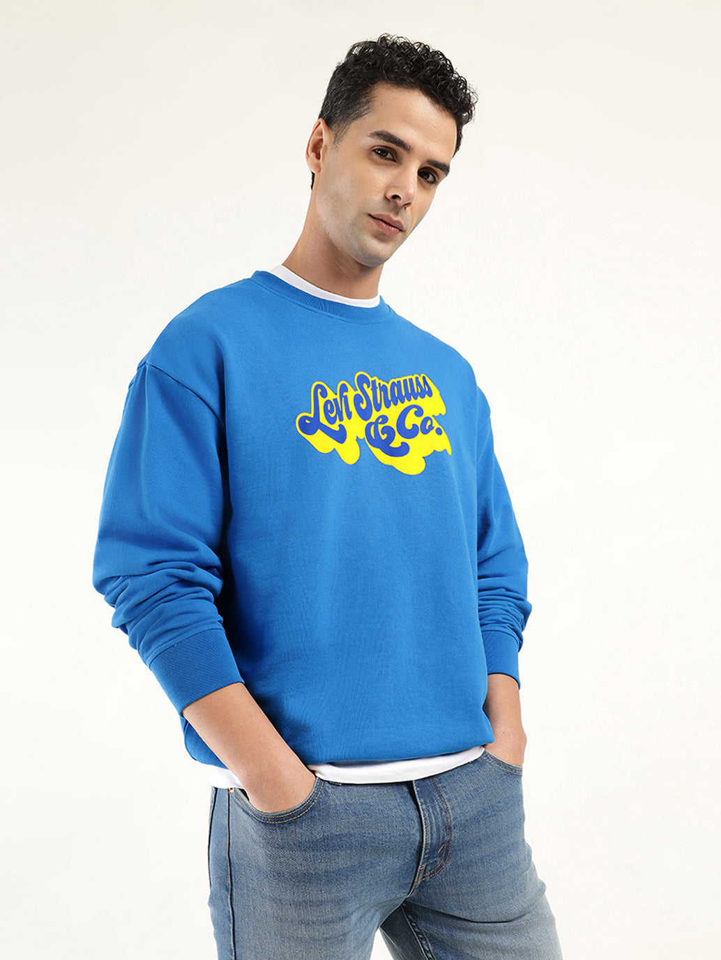 Men's Solid Dark Blue Crew Neck Sweatshirt