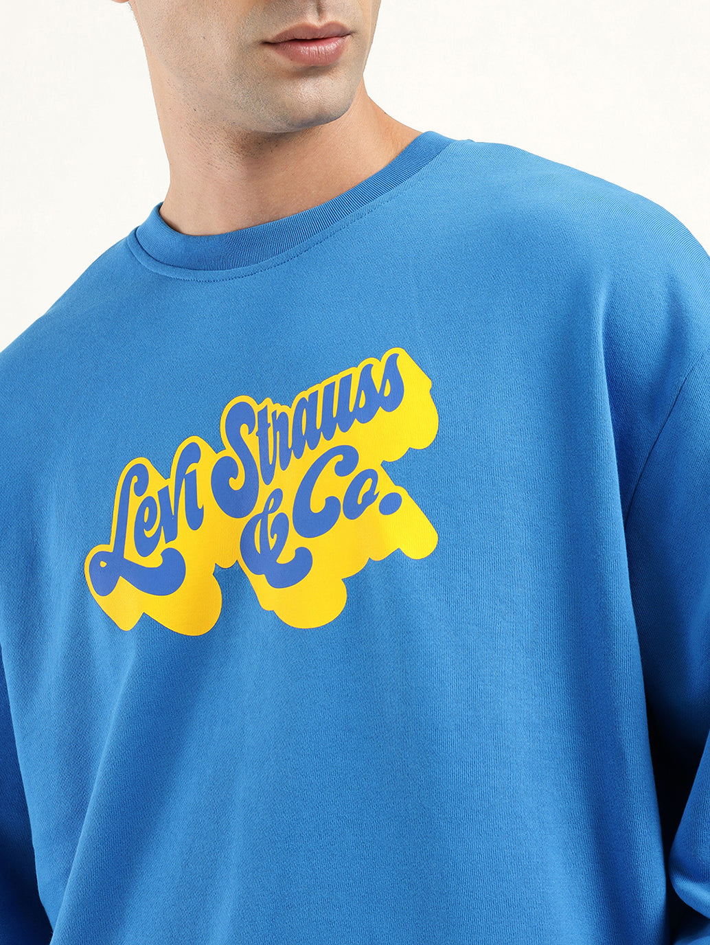 Men's Solid Dark Blue Crew Neck Sweatshirt - Detail View