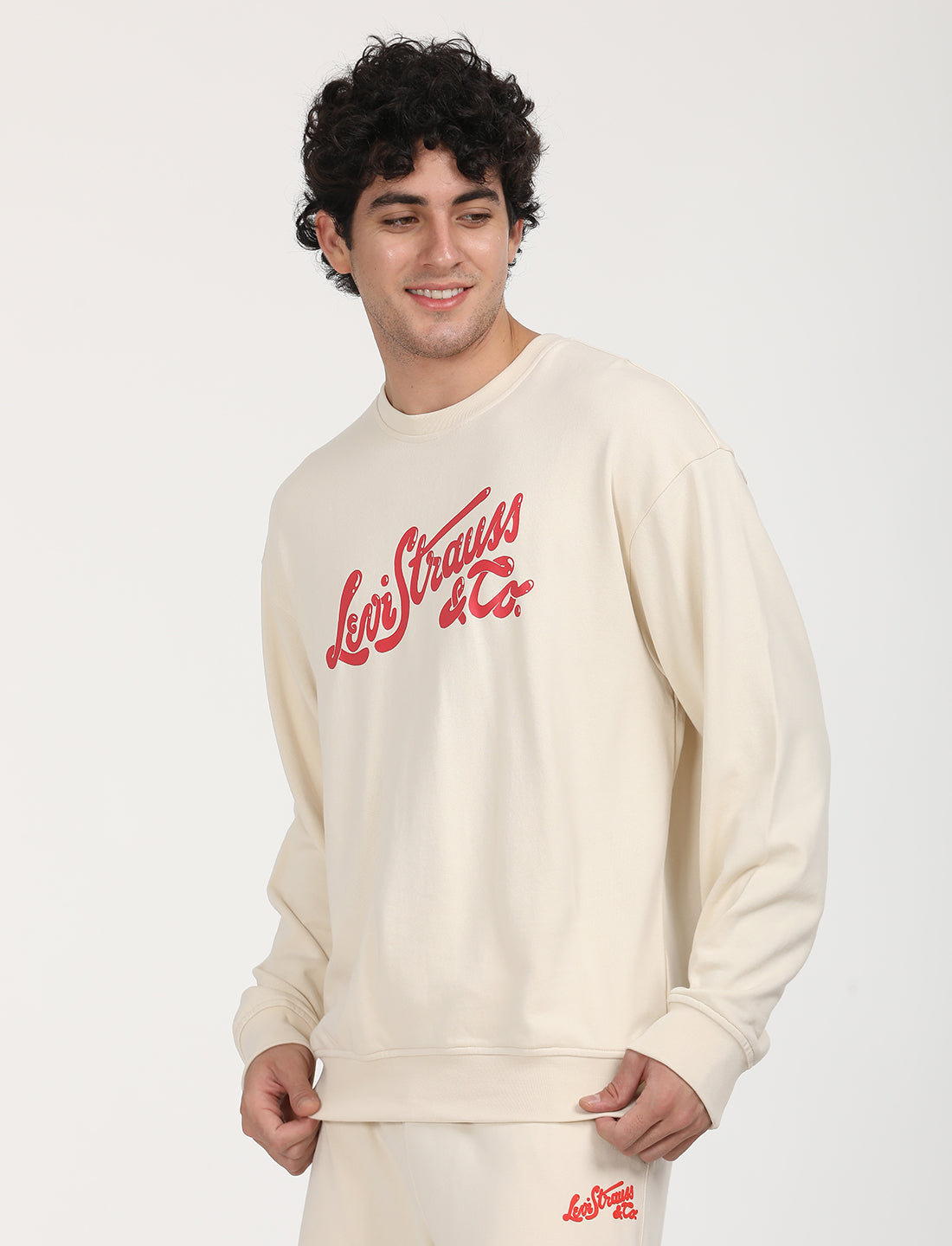 Men's Solid Beige Crew Neck Sweatshirt - RightSide View
