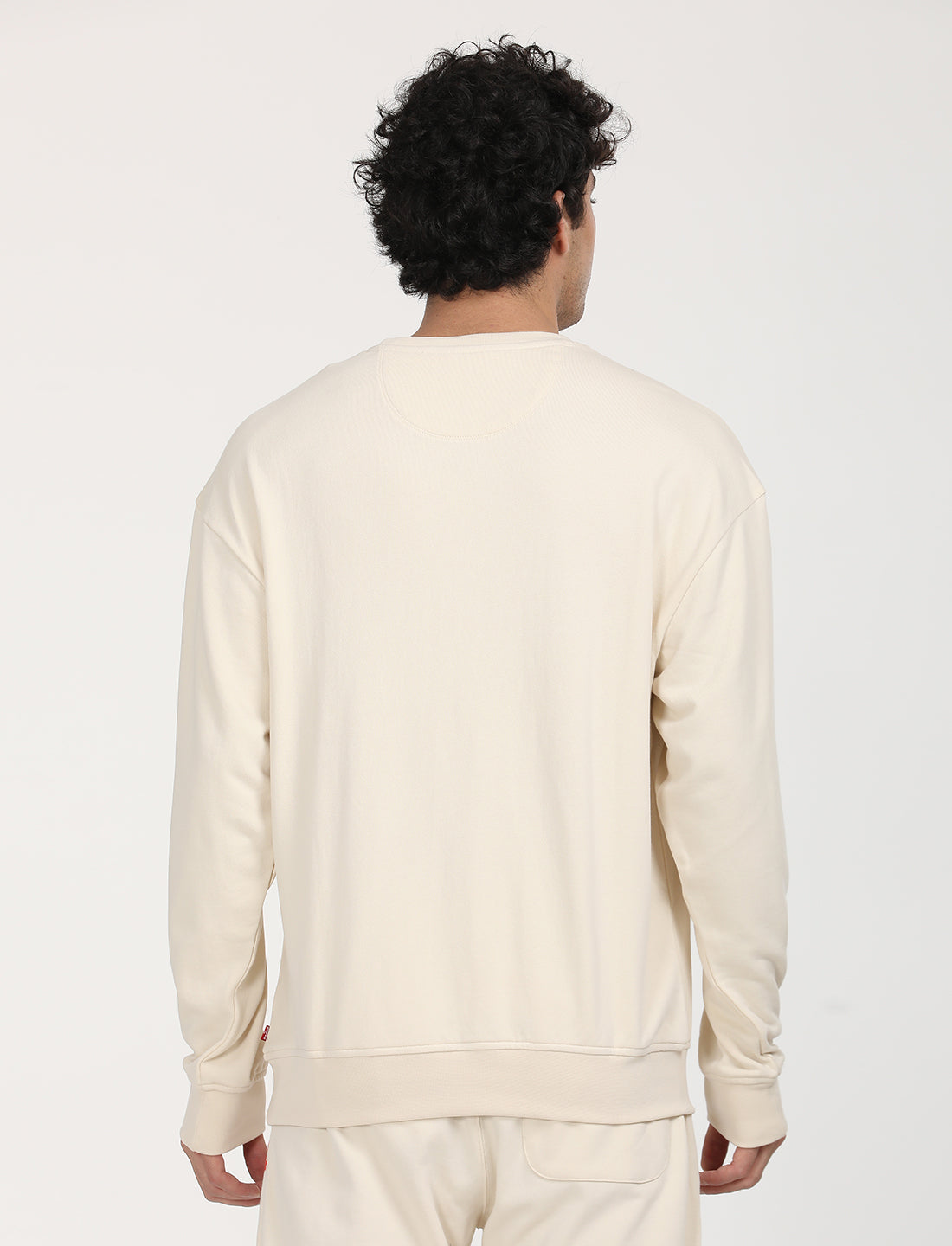 Men's Solid Beige Crew Neck Sweatshirt - Back View