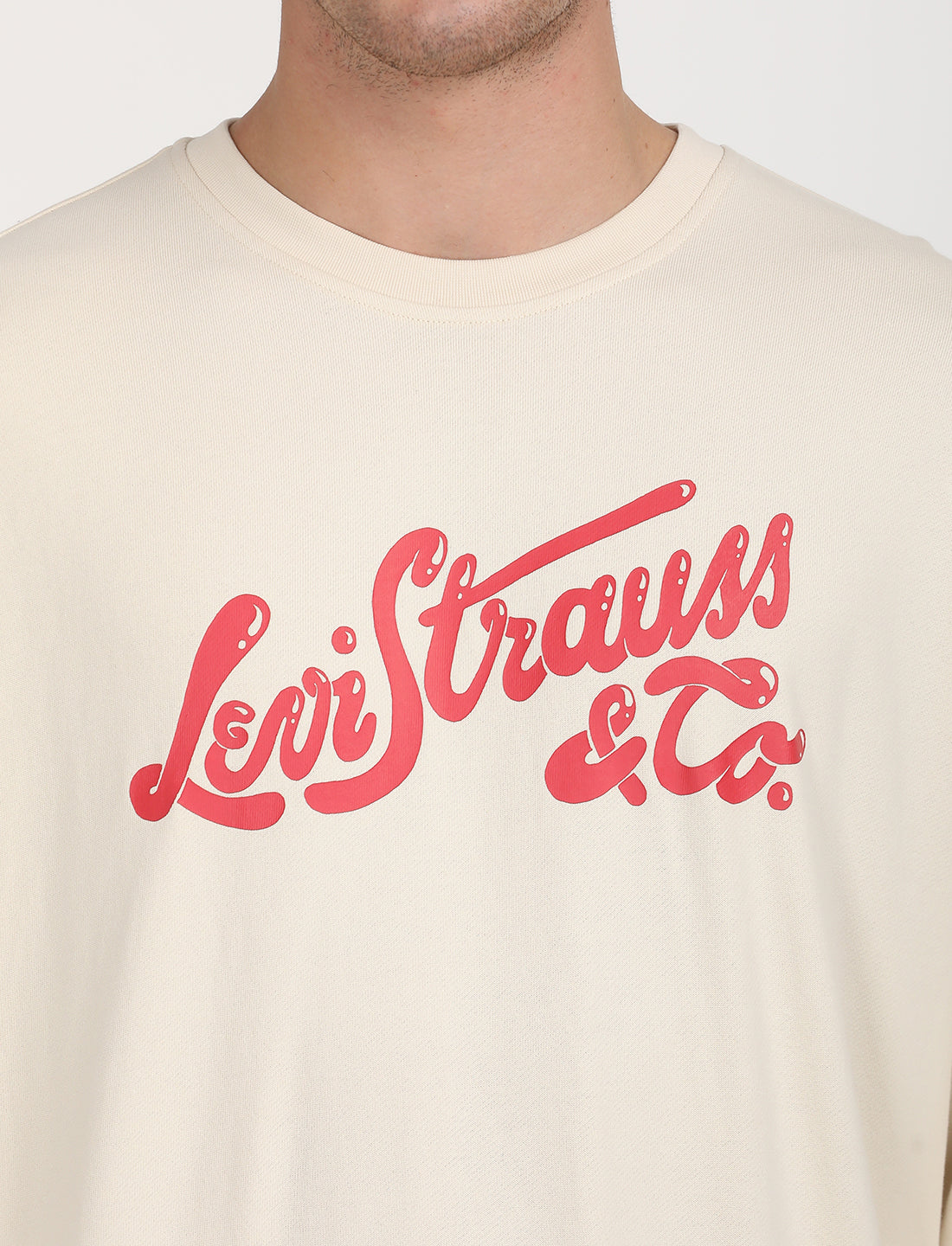 Men's Solid Beige Crew Neck Sweatshirt - Deatil View